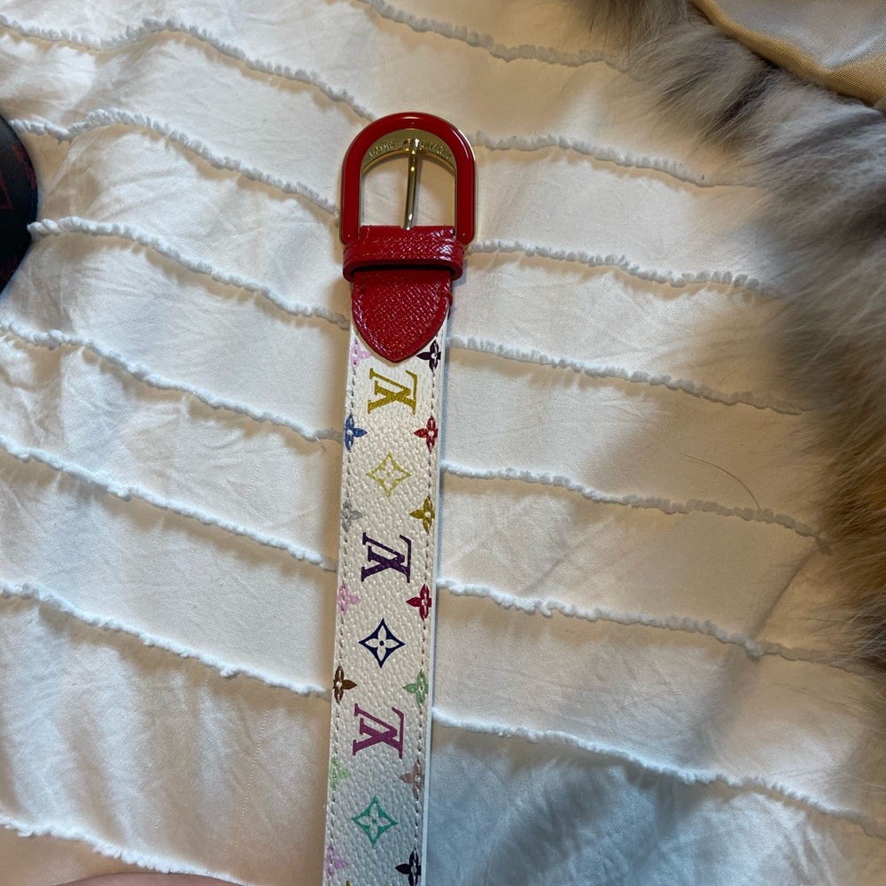 Louis Vuitton Red and White Belt with Iconic Design